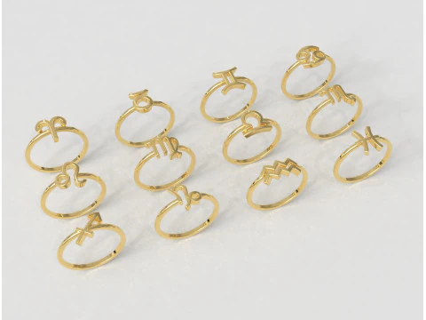 12 Zodiac Rings - Full Set 3D Print Model