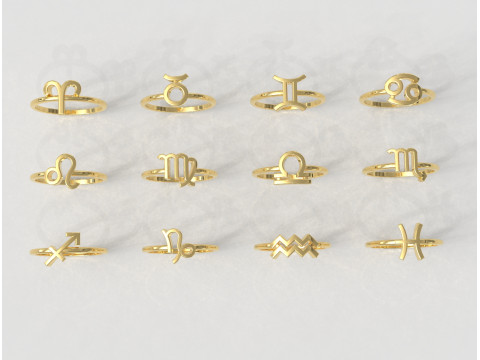 12 Zodiac Rings - Full Set 3D 프린트 모델