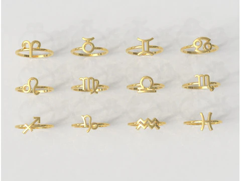 12 Zodiac Rings - Full Set 3D Print Model