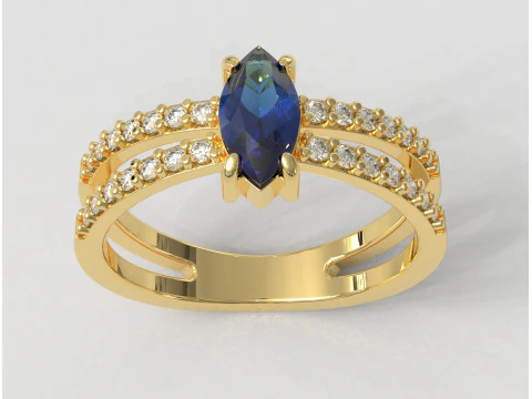 Anel Cl&aacute;ssico de Pedras Preciosas Marquise Modelo de Impressão 3D