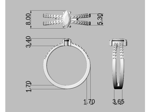 Marquise Gemstone Classic Ring Modelo de Impressão 3D