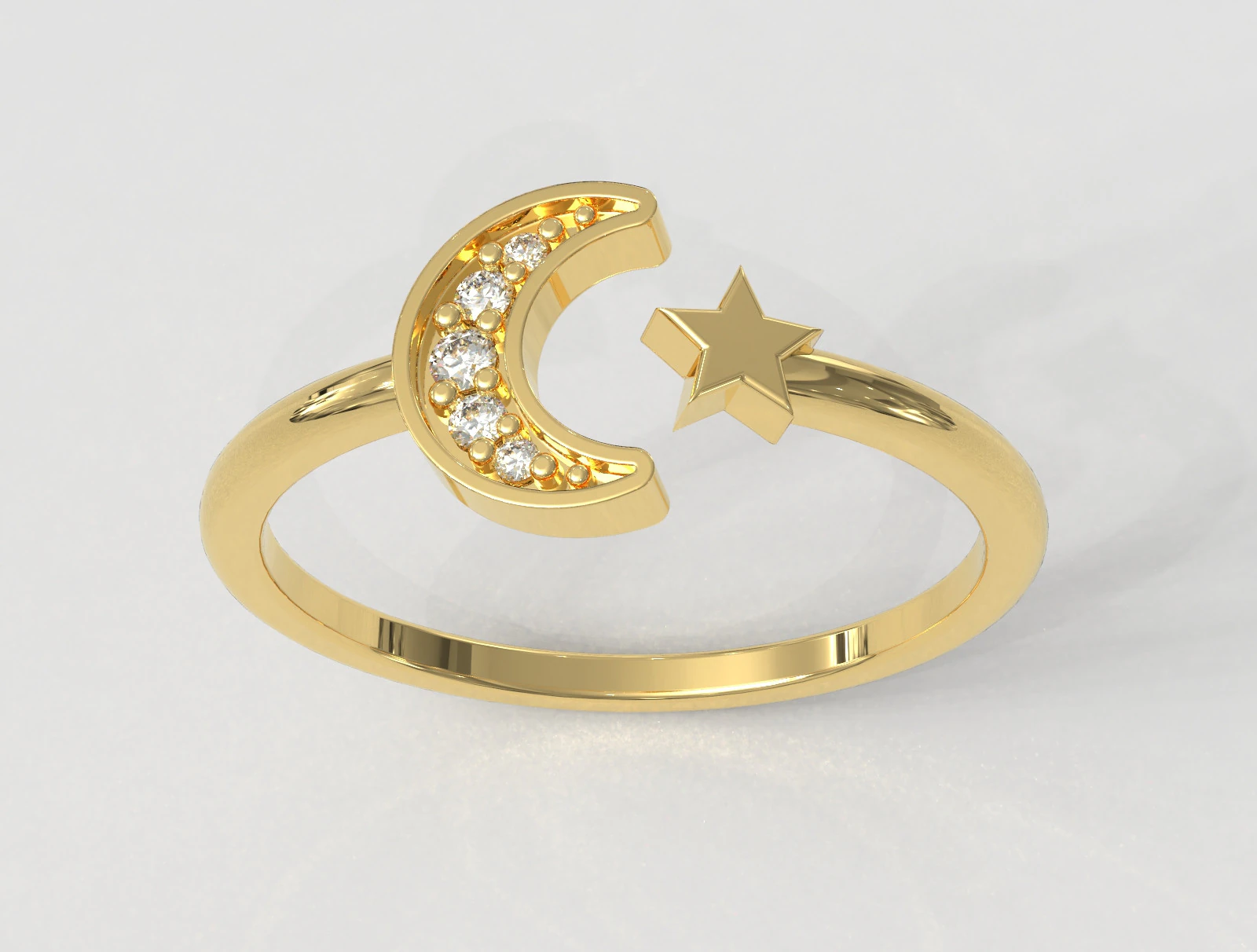 Moon and Star Ring 3D Print Model .c4d .max .obj .3ds .fbx .stl .blend