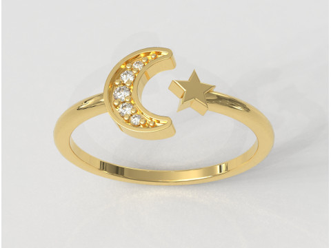Moon and Star Ring 3D Print Model