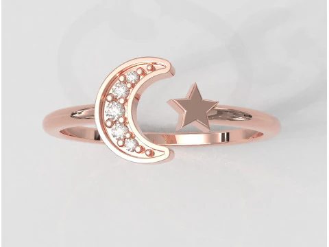 Moon and Star Ring 3D Print Model