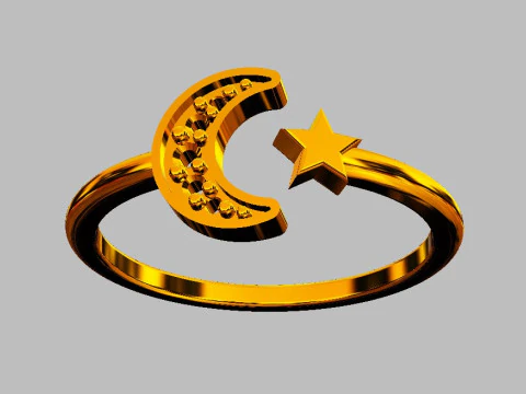Moon and Star Ring 3D Print Model
