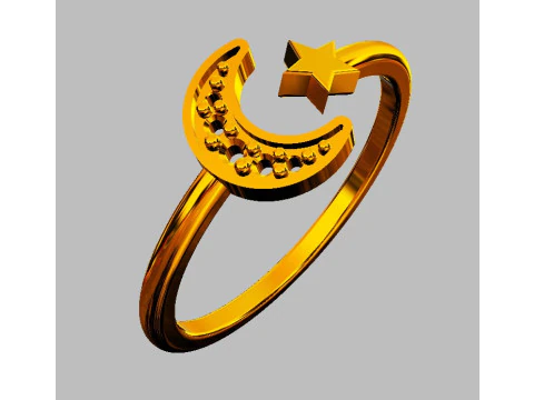 Moon and Star Ring 3D Print Model