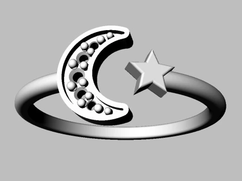 Moon and Star Ring 3D Print Model