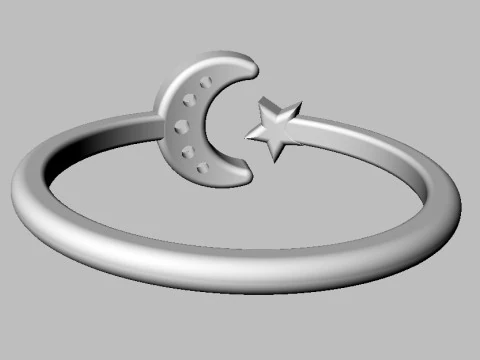 Moon and Star Ring 3D Print Model