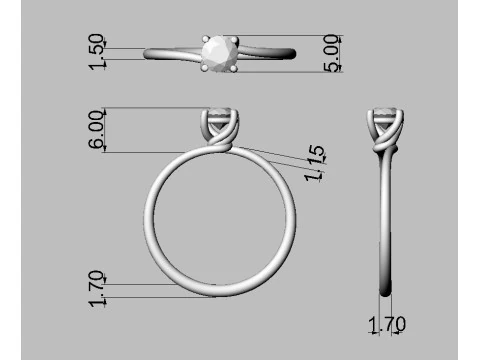 ट्विस्ट सॉलिटेयर रिंग - 5 मिमी 3D प्रिंट मॉडल