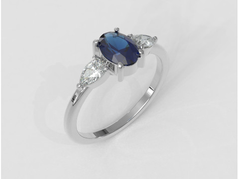 Classic Oval Gemstone Ring Model Cetak 3D