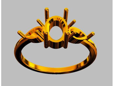 Classic Oval Gemstone Ring Model Cetak 3D