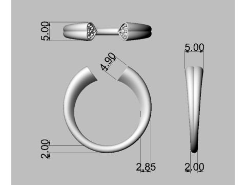 Heart Diamond Open Ring Model Cetak 3D