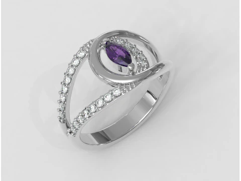 Anel de diamante com pedras preciosas Marquise Modelo de Impressão 3D