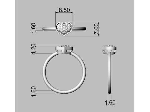 Diamond Heart Ring 3D Print Model