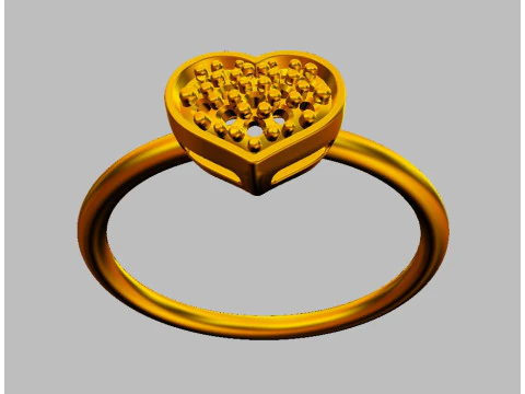 Diamond Heart Ring 3D Print Model