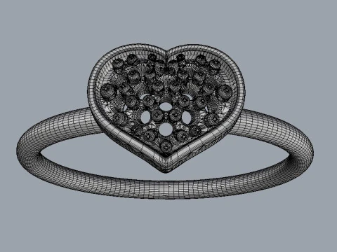 Diamond Heart Ring 3D Print Model