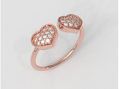 Diamond Heart Open Ring Model Cetak 3D