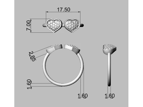Diamond Heart Open Ring 3D Print Model