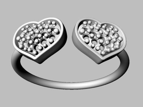 Diamond Heart Open Ring Model Cetak 3D