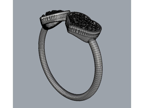 Diamond Heart Open Ring Model Cetak 3D