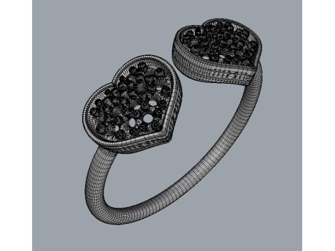 Diamond Heart Open Ring Model Cetak 3D