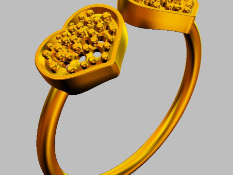 Diamond Heart Open Ring Model Cetak 3D