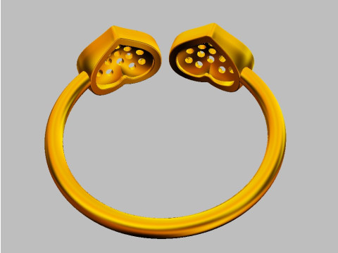 Diamond Heart Open Ring Model Cetak 3D