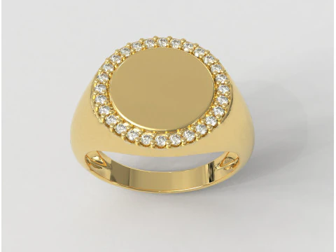 Anel de sinete de diamante redondo Modelo de Impressão 3D