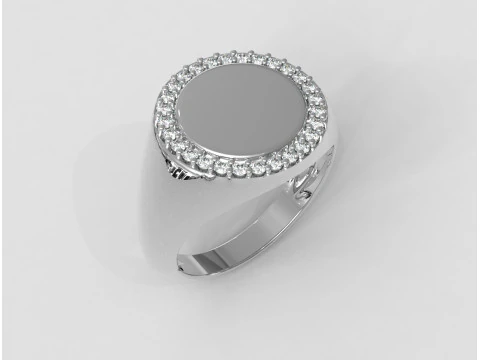 Round Diamond Signet Ring 3D Print Model