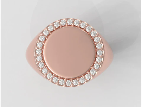 Round Diamond Signet Ring 3D Print Model