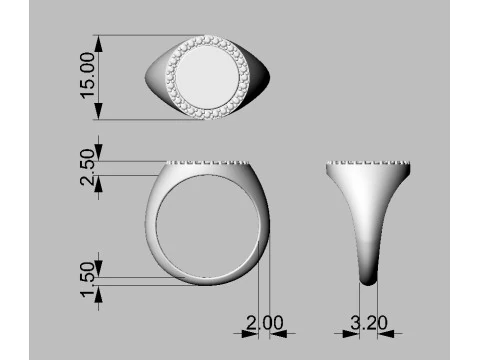 Round Diamond Signet Ring 3D Print Model