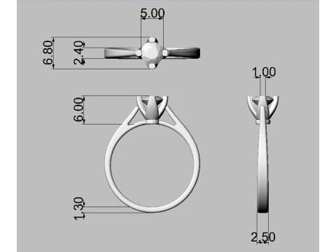 5mm Diamond Solitaire Ring 3D Print Model