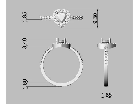 5mm Heart Gemstone Ring 3D Print Model