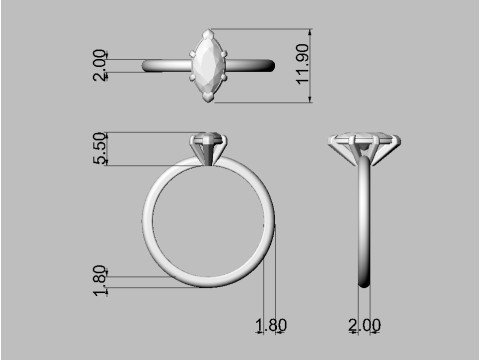 Marquise Gemstone Classic Ring Modello di stampa 3D