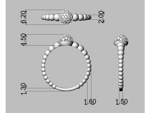 Diamond Sphere Ring 3D Print Model