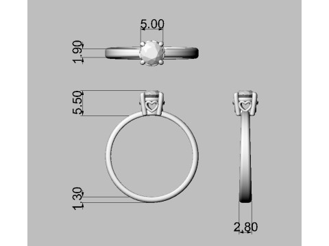 5mm Heart Engagement Ring Modello di stampa 3D