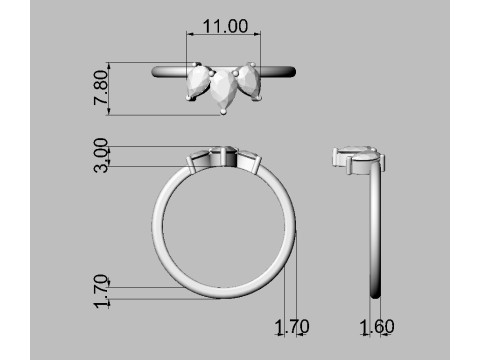 3 Stones Ring 3D Print Model