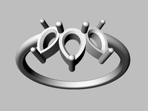 3 Stones Ring 3D Print Model