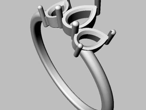 3 Stones Ring 3D Print Model