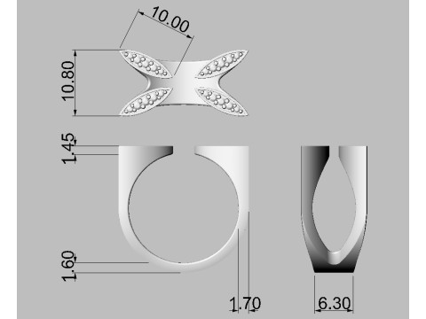 Diamond Open Ring 3Dプリントモデル