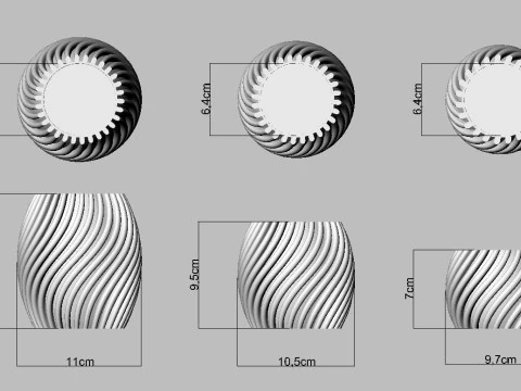3 Plant Vases - 12cm 95cm and 7cm 3D Print Model