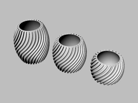 3 Plant Vases - 12cm 95cm and 7cm 3D Print Model
