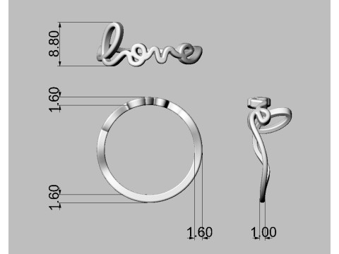 Love Word Ring 3D Print Model