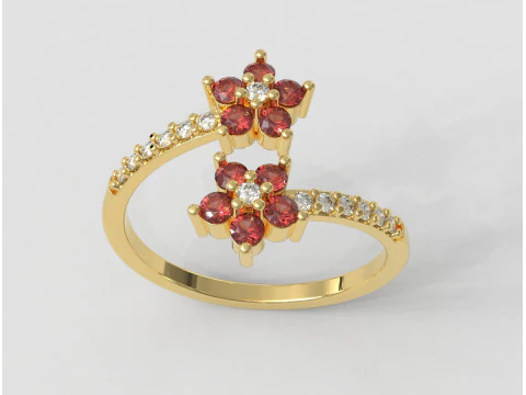 Flower Gemstone Open Ring 3D Print Model