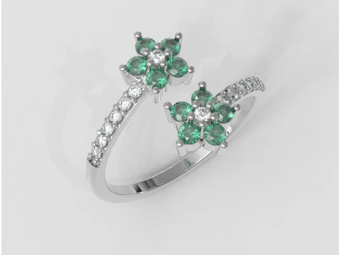 Flower Gemstone Open Ring 3D Print Model
