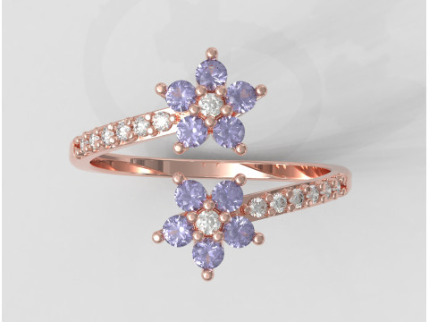 Flower Gemstone Open Ring 3D प्रिंट मॉडल