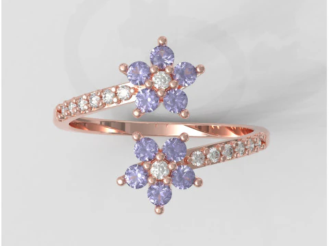 Flower Gemstone Open Ring 3D Print Model