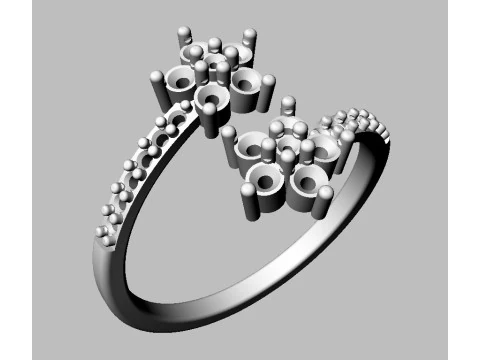 Flower Gemstone Open Ring 3D Print Model