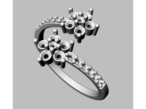 Flower Gemstone Open Ring 3D Print Model