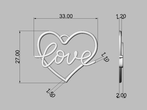 Love Heart Pendant 3D Print Model
